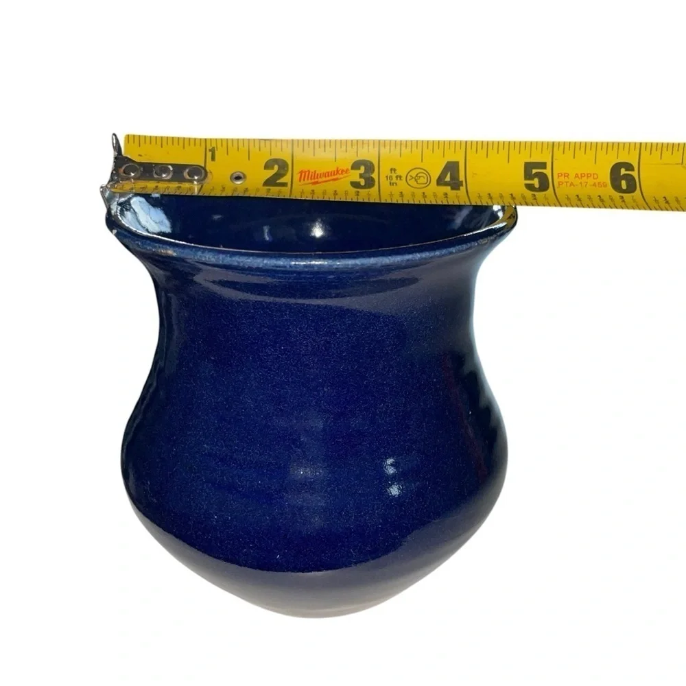 Handmade Cobalt Blue Ceramic Gloss Vase Signed Studio Pottery 5